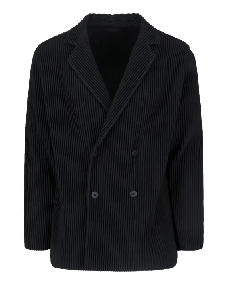 Issey Miyake pleated double-breasted blazer - Schwarz Schwarz