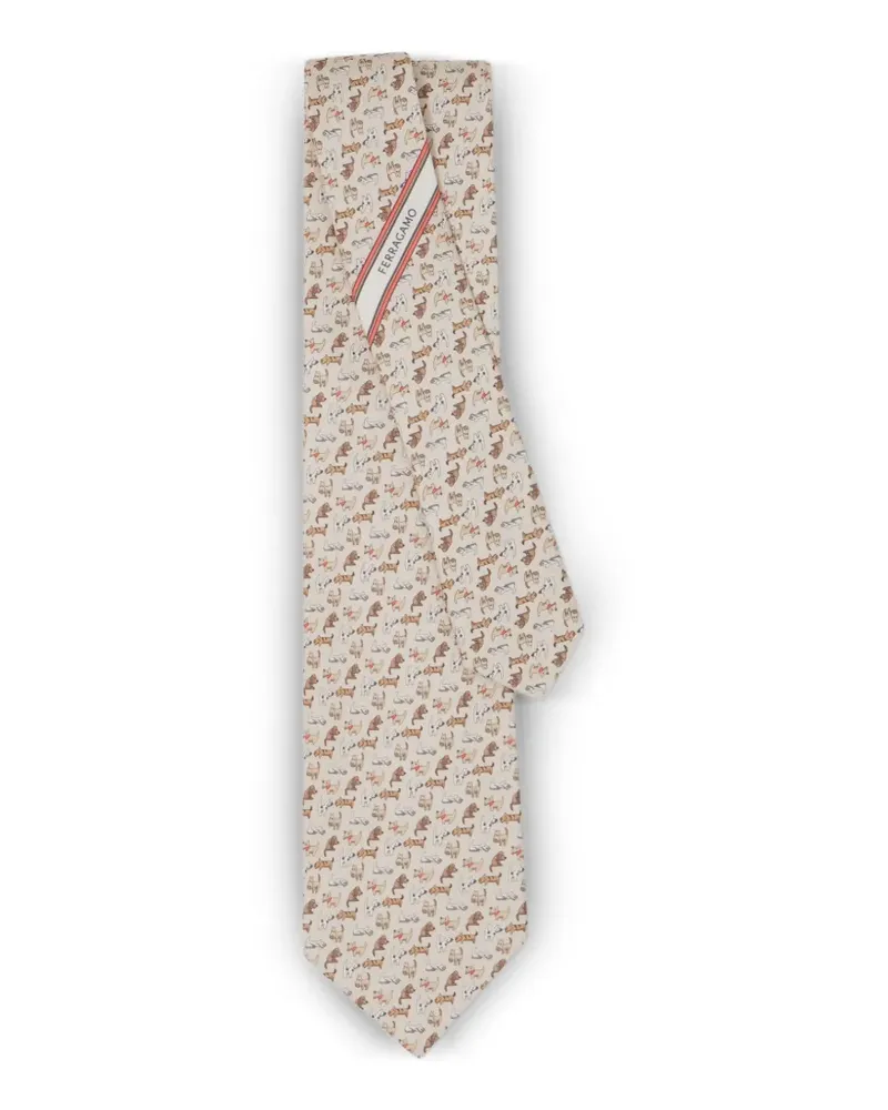 Ferragamo dogs-print silk tie - Nude Nude