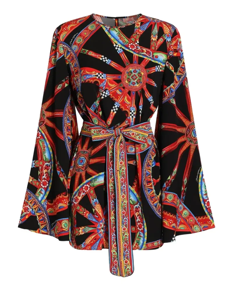 Dolce & Gabbana Charmeuse Kleid mit Carretto-Print - Schwarz Schwarz