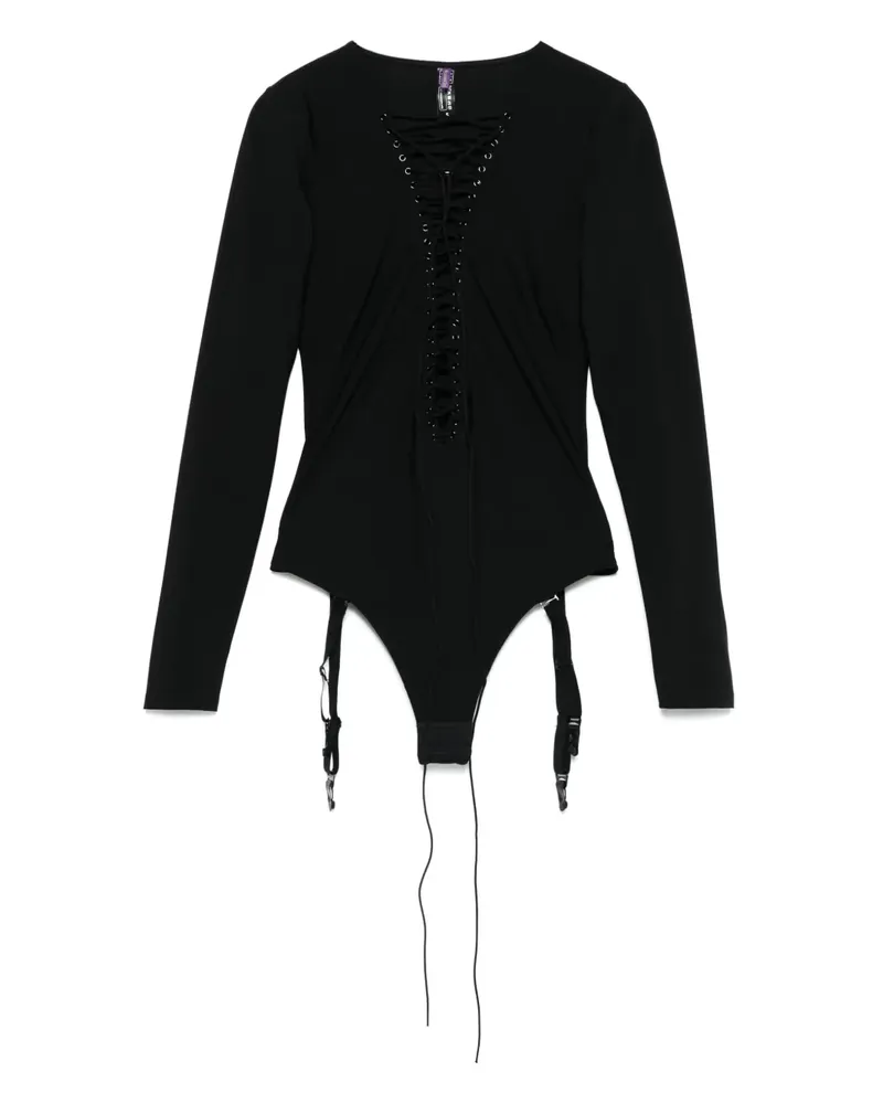Maison Close Body mit Hosenträgern - Schwarz Schwarz