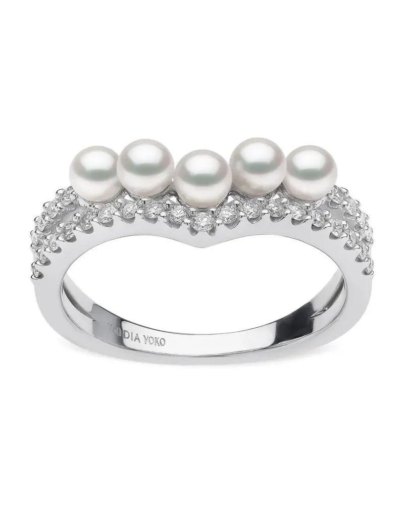 YOKO London 18kt Sleek Weißgoldring mit Diamanten und Akoya-Perlen - Silber Silber