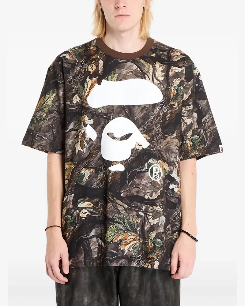 BAPE tree edge camouflage ape face T-shirt - Braun Braun