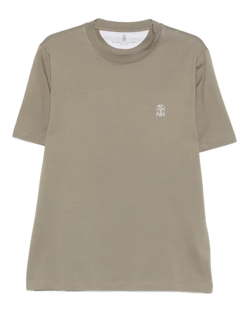 Brunello Cucinelli T-Shirt mit Logo-Stickerei - Grün Grün