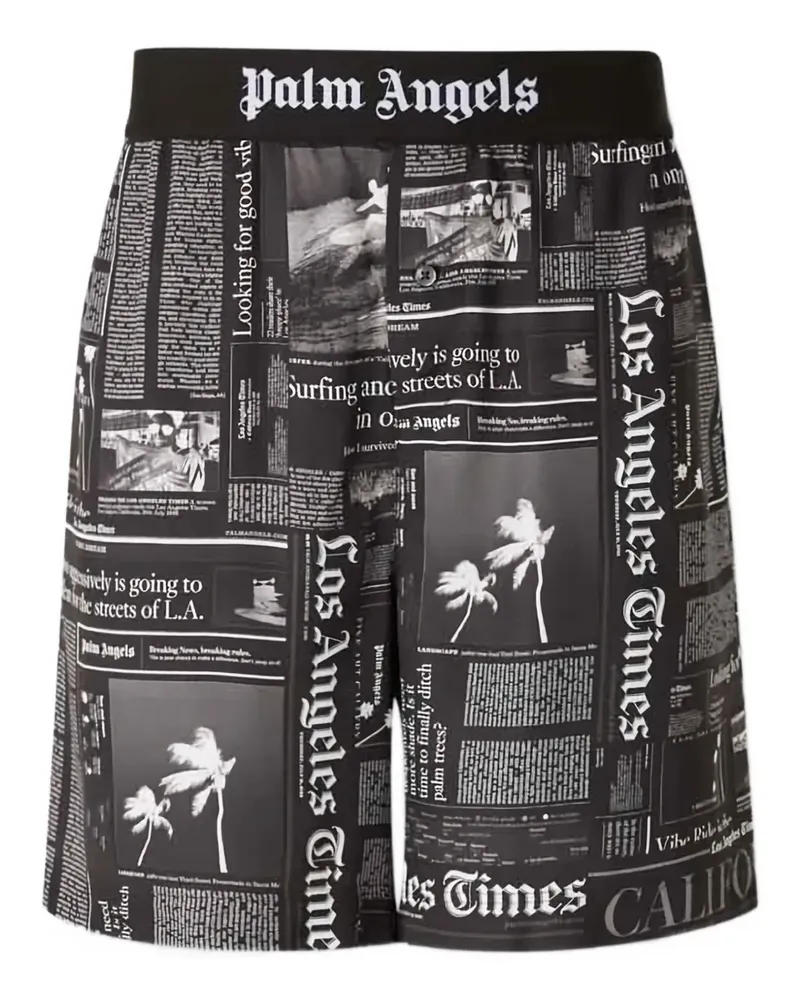 Palm Angels Stretchbund-Shorts mit Zeitungs-Print - Schwarz Schwarz