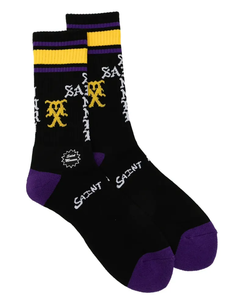 SAINT MXXXXXX stripe logo-embroidered socks - Schwarz Schwarz
