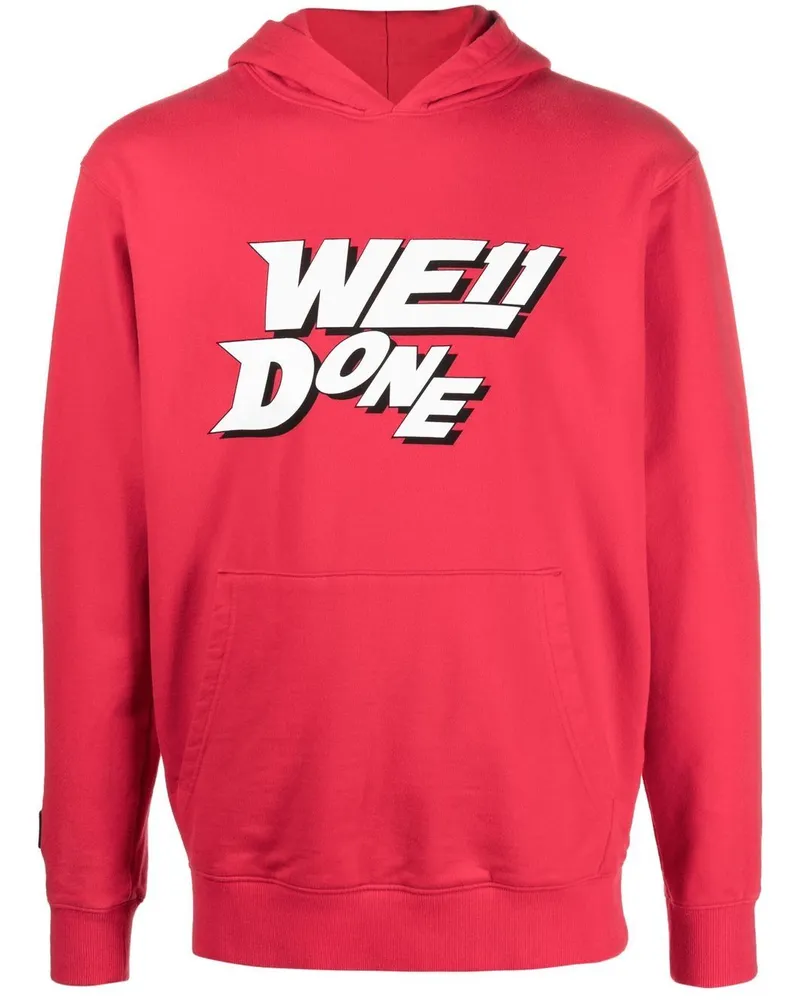 WE 11 DONE Hoodie mit Logo-Print Rot