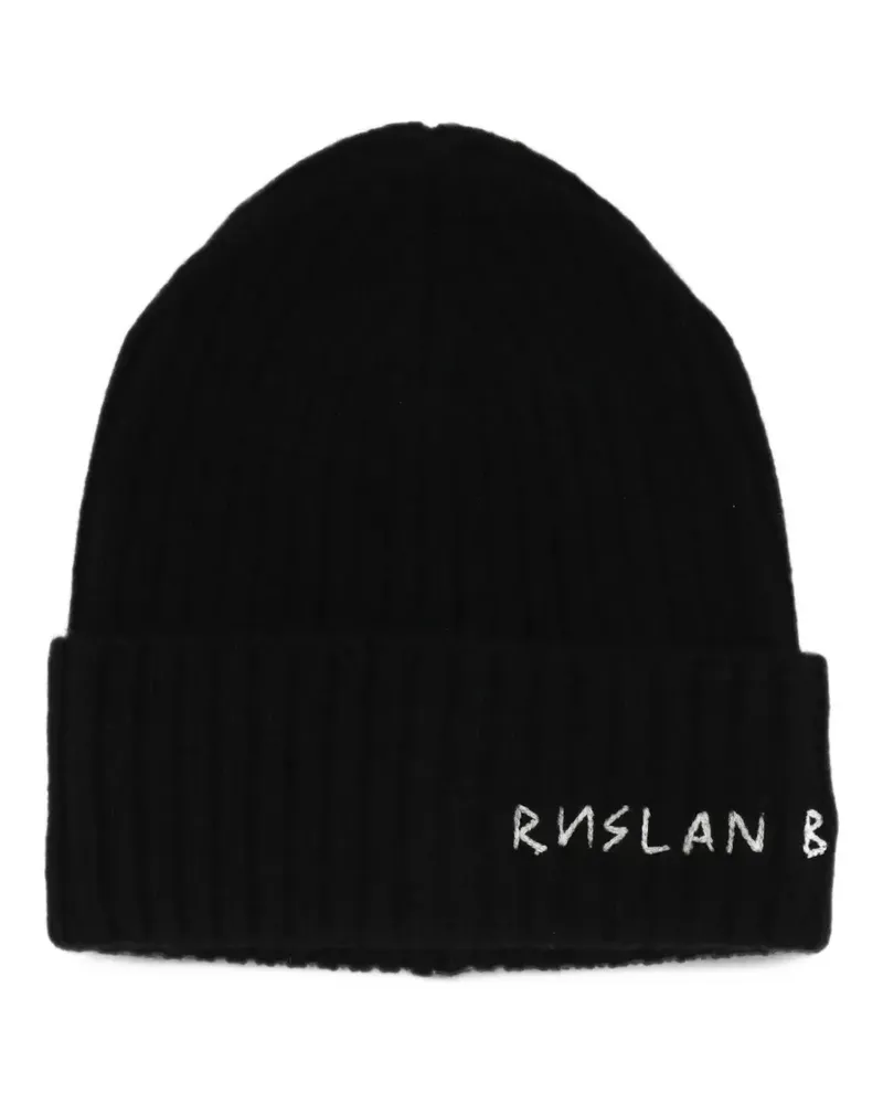 RUSLAN BAGINSKIY logo-embroidered ribbed-knit beanie hat - Schwarz Schwarz