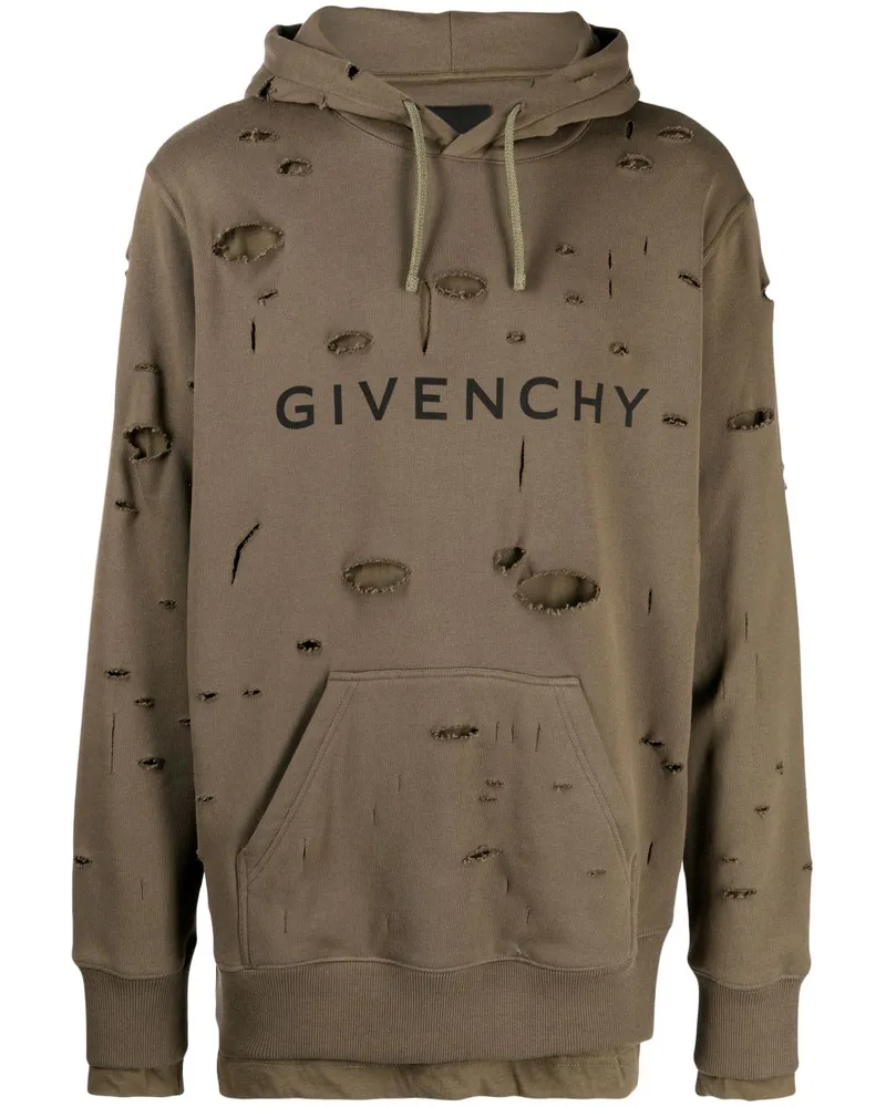 Givenchy Hoodie in Distressed-Optik - Braun Braun