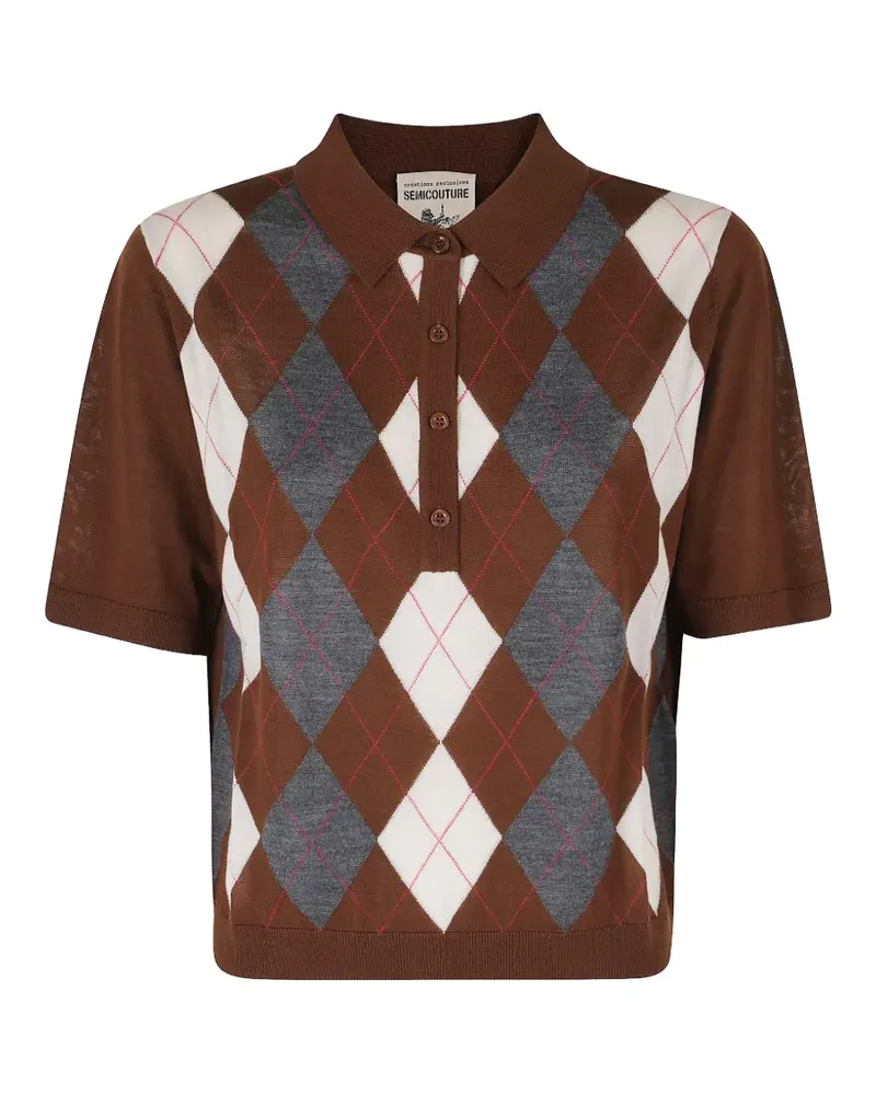 Semicouture Diana argyle-knit polo shirt - Braun Braun
