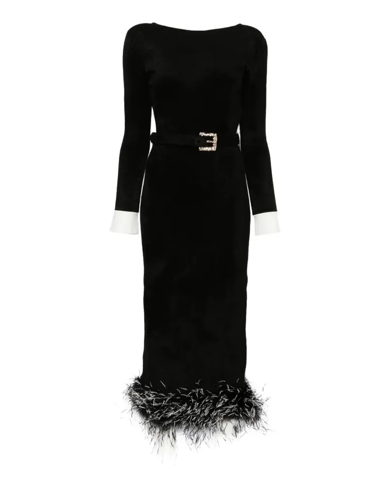 Self-Portrait black chenille knit feather midi dress - Schwarz Schwarz