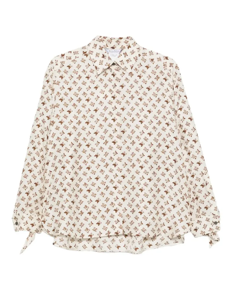Max Mara Seidenhemd mit Logo-Print - Weiß Weiß