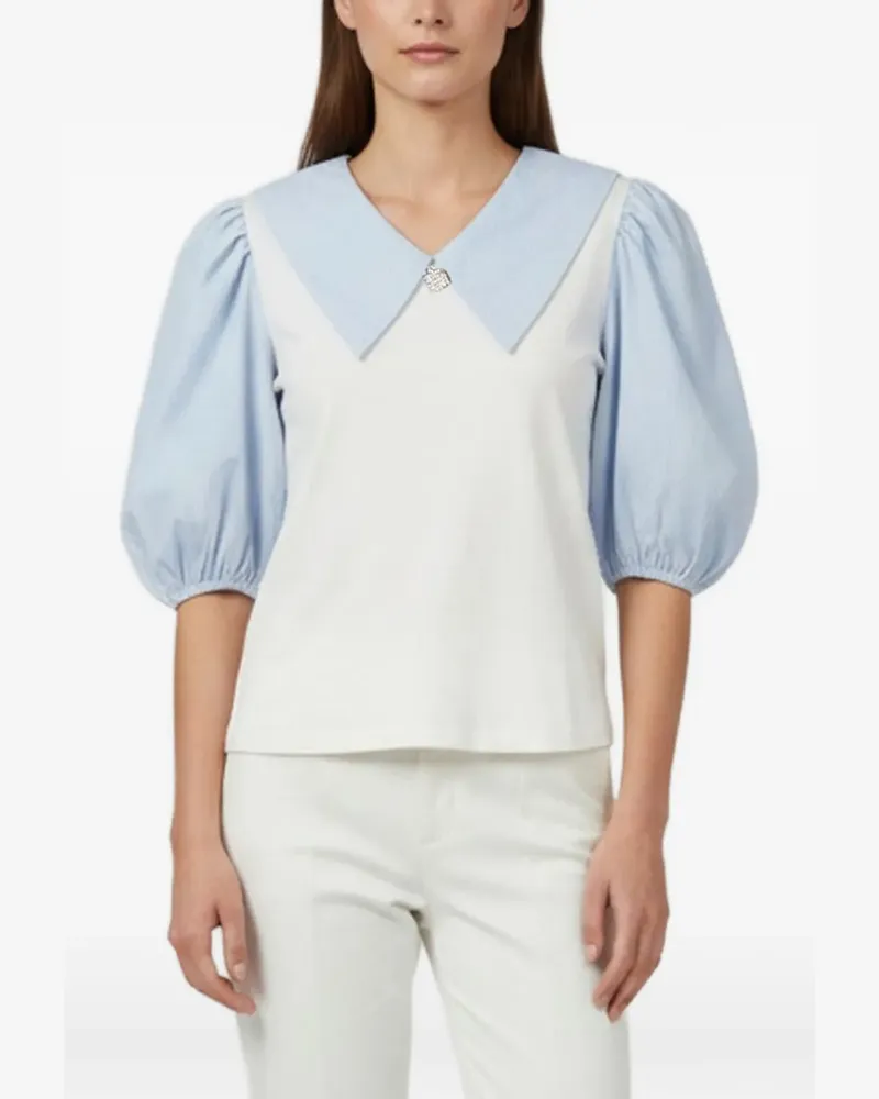 Maje striped puff-sleeve blouse - Weiß Weiß