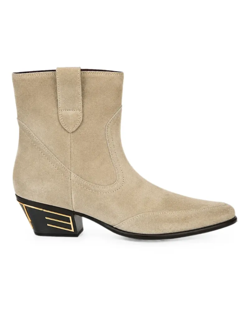 Etro logo-plaque panelled suede boots - Nude Nude
