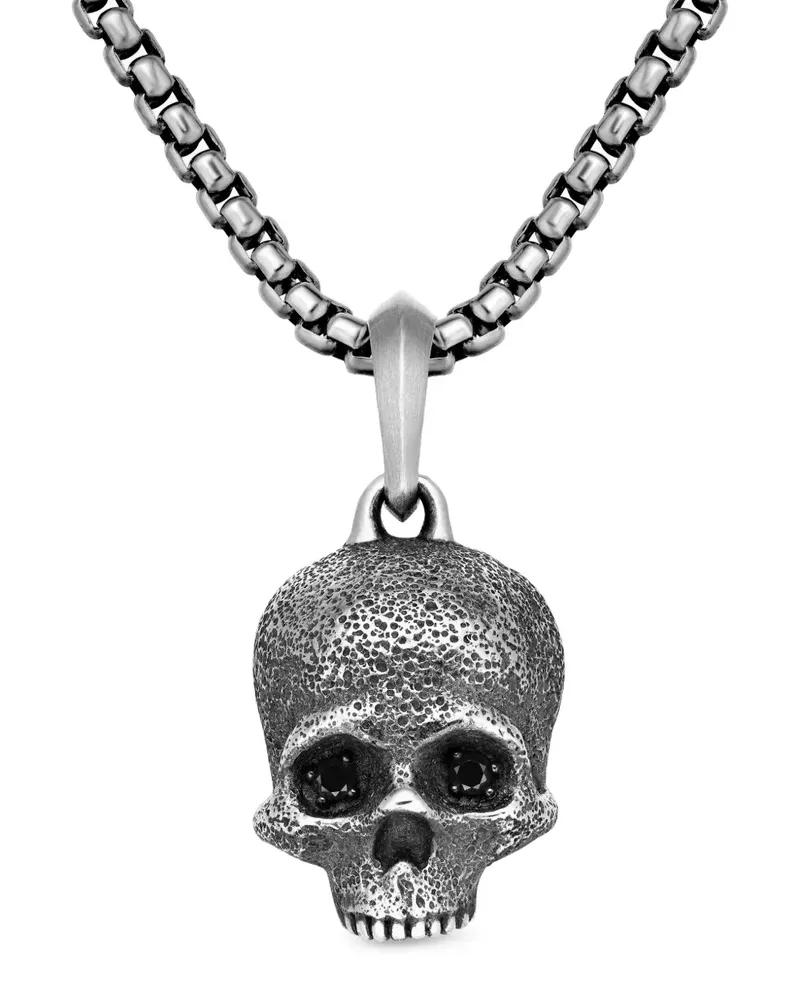 David Yurman Memento Mori Skull Sterlingsilber-Amulett mit Diamanten (18mm Silber