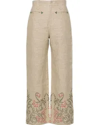 BODE Leinenhose mit Blumenstickerei Nude