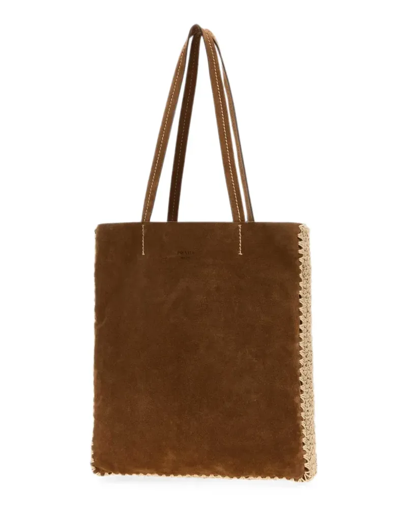Prada Große Wildleder- und Häkeltasche - Braun Braun