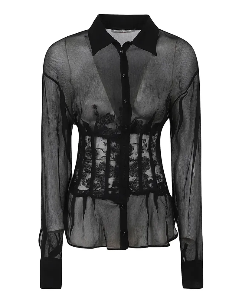 Ermanno Scervino lace-panelled silk shirt - Schwarz Schwarz
