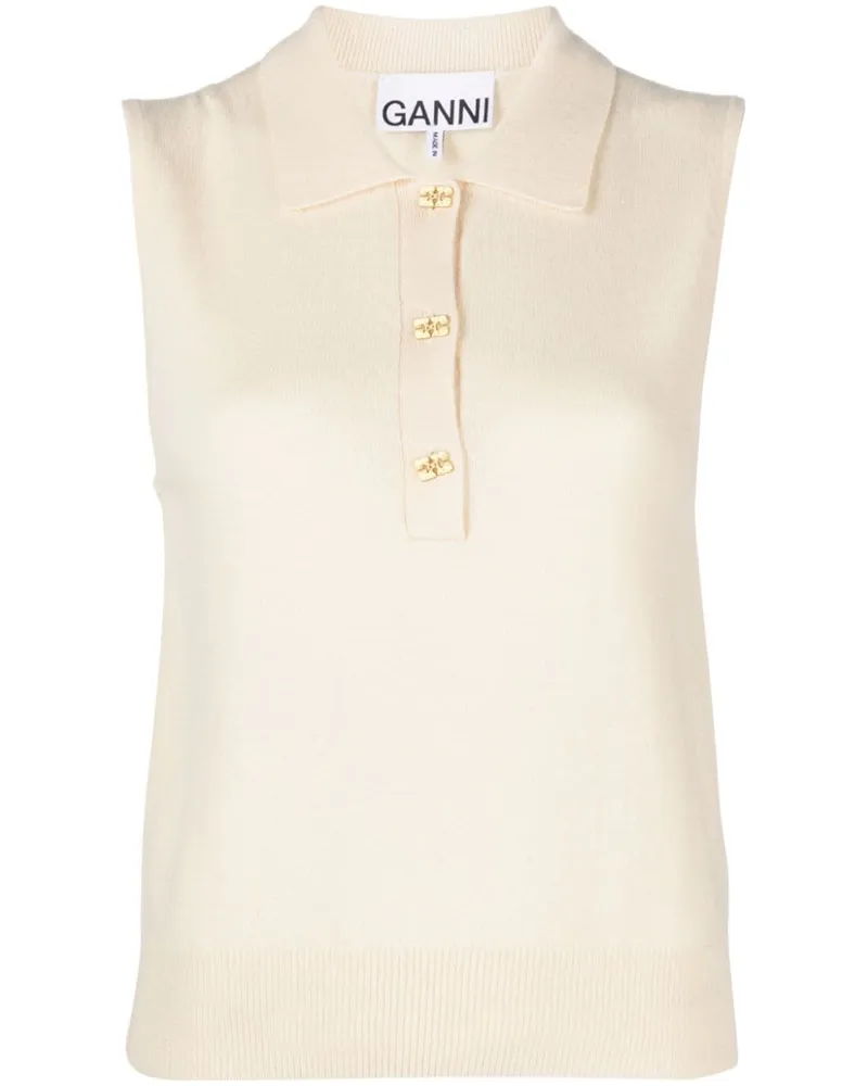 Ganni Tweed-Top mit Logo - Nude Nude