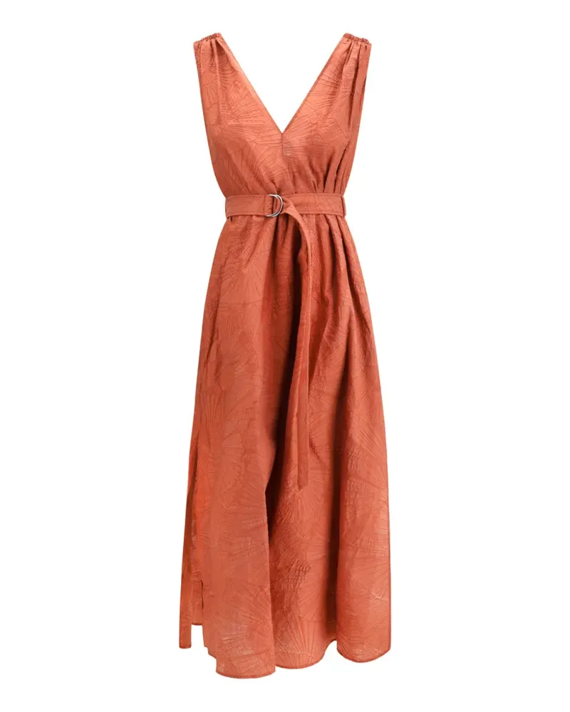 Brunello Cucinelli V-neck belted midi dress - Orange Orange