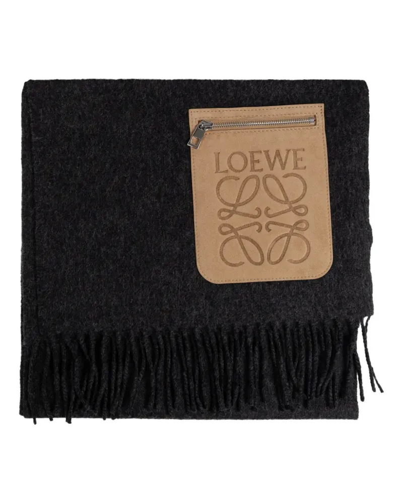 Loewe Anagram-patch fringed scarf - Schwarz Schwarz