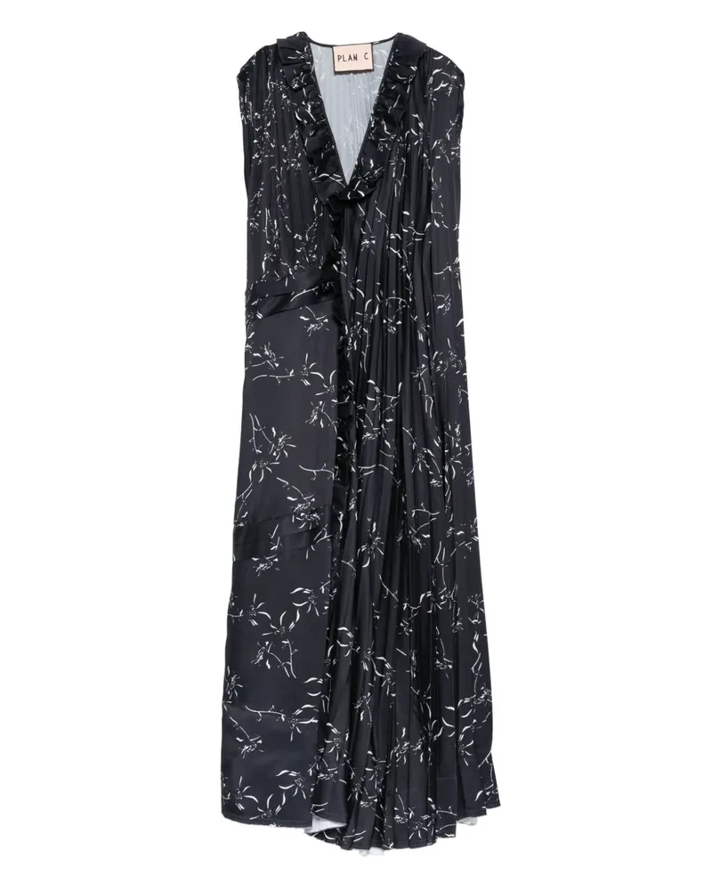 PLAN C Midikleid mit Falten - Schwarz Schwarz