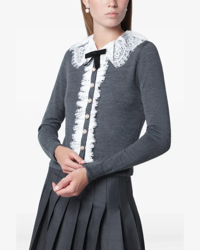 Self-Portrait Cardigan mit Spitzenkragen - Grau Grau