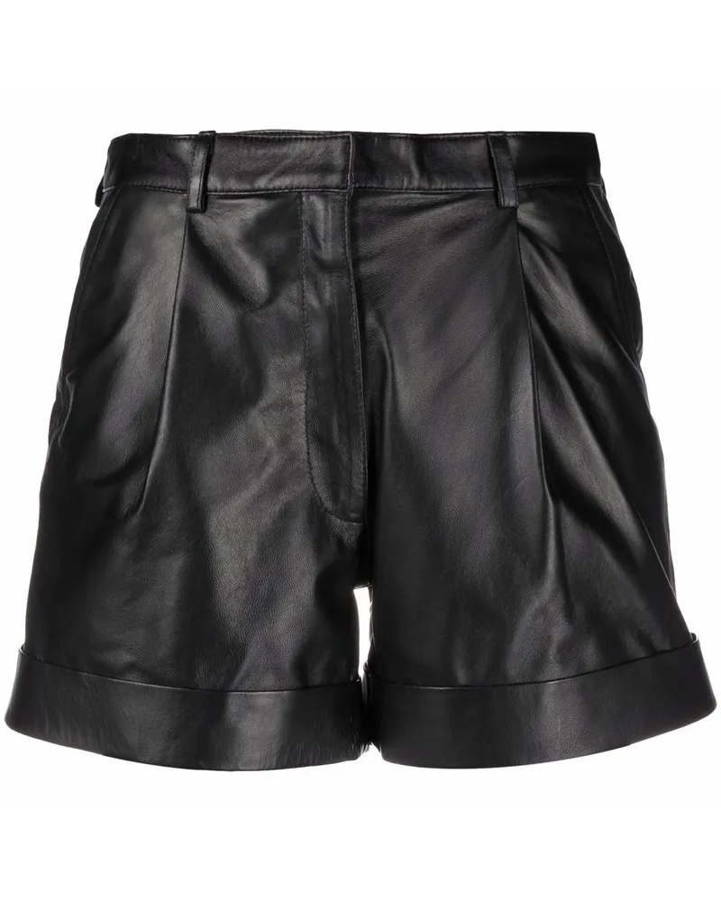 Manokhi Ledershorts mit hohem Bund Schwarz