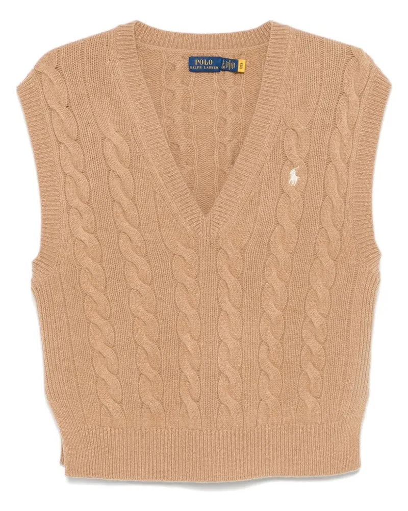 Ralph Lauren V-Ausschnitt-Pullover mit Zopfmuster - Nude Nude