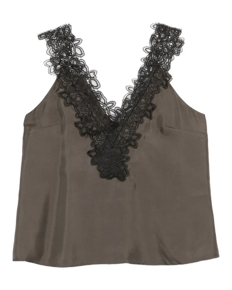 Róhe Seidentop mit V-Ausschnitt - Braun Braun