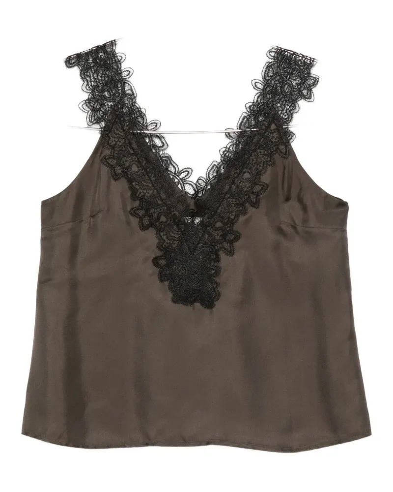 Róhe Seidentop mit V-Ausschnitt - Braun Braun