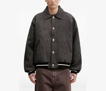 Geknöpfte Bomberjacke mit Fischgrätenmuster - Grau