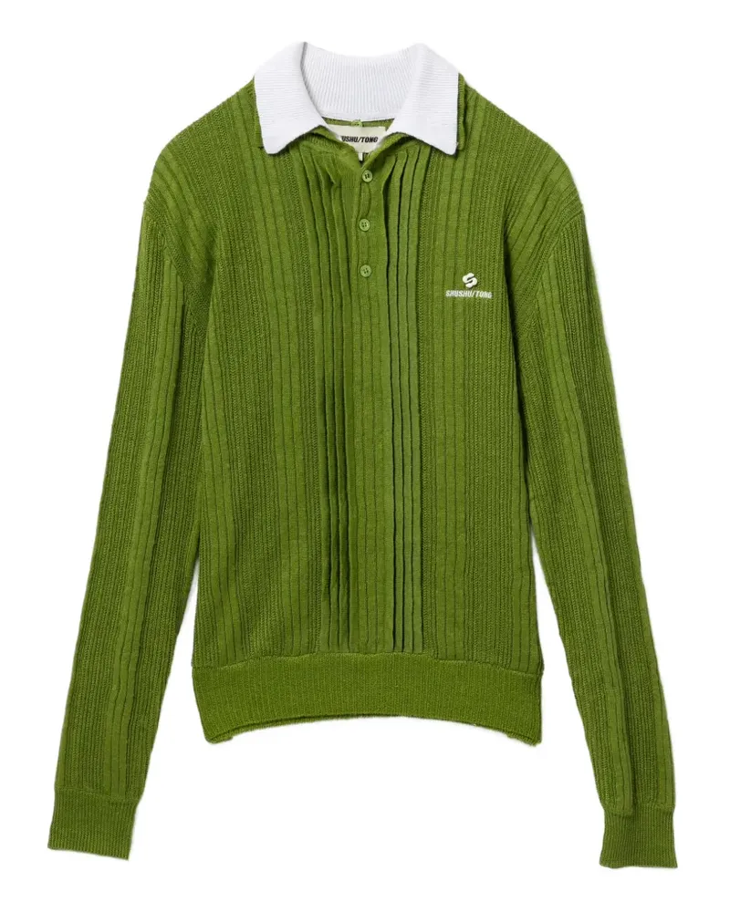 SHUSHU/TONG Geripptes Leinen-Poloshirt - Grün Grün