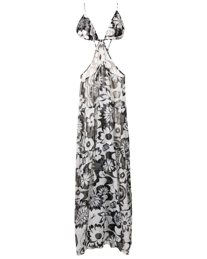 Amir Slama Maxikleid mit Blumen-Print - Weiß Weiß