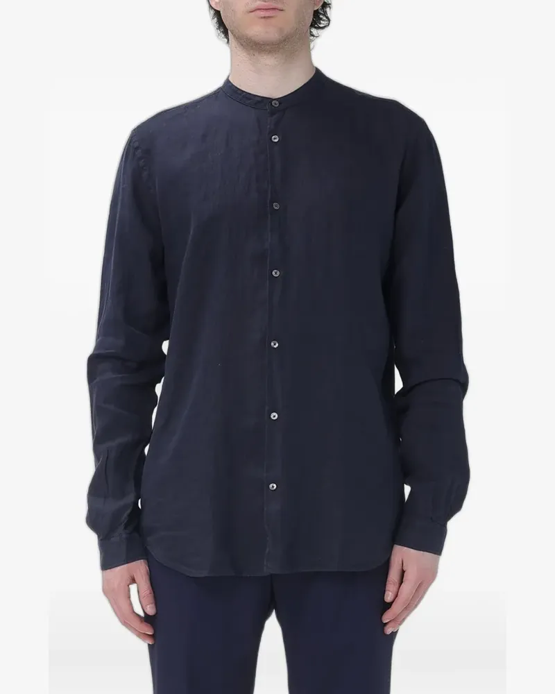 Brooksfield mandarin-collar linen shirt - Blau Blau
