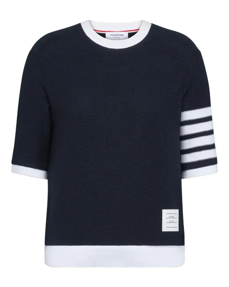 Thom Browne Strukturiertes T-Shirt mit 4-Streifen-Logo - Blau Blau