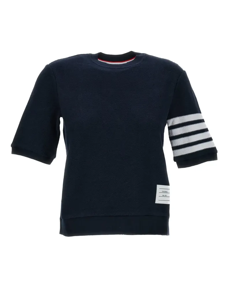 Thom Browne Piqué-T-Shirt mit 4-Streifen-Logo - Blau Blau