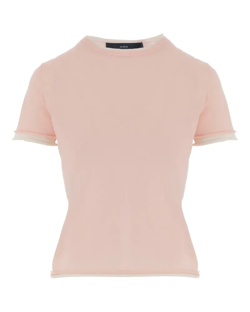 arch4 contrasting edging round neck T-shirt - Rosa Rosa
