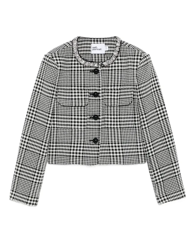 Self-Portrait Verzierte Jacke mit Hahnentrittmuster - Schwarz Schwarz
