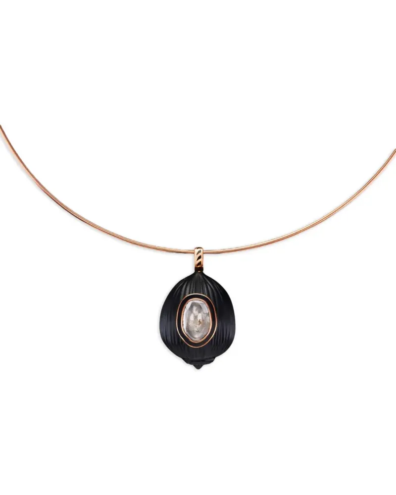 DEZSO Coquito Polki Halskette mit Diamanten und Onyx - Rosa Rosa