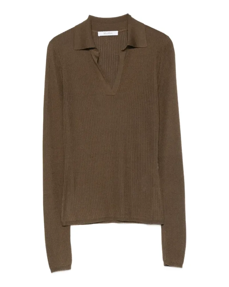 Max Mara Gerippter Pullover aus Bommelstrick - Braun Braun