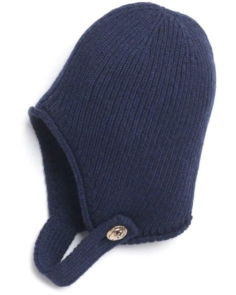 Barrie Gerippte Beanie mit Riemen-Detail - Blau Blau