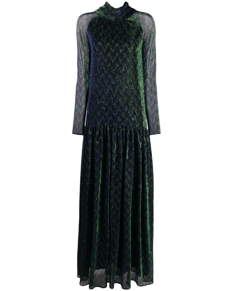 Talbot Runhof Lurex-Abendkleid mit Stehkragen - Grün Grün