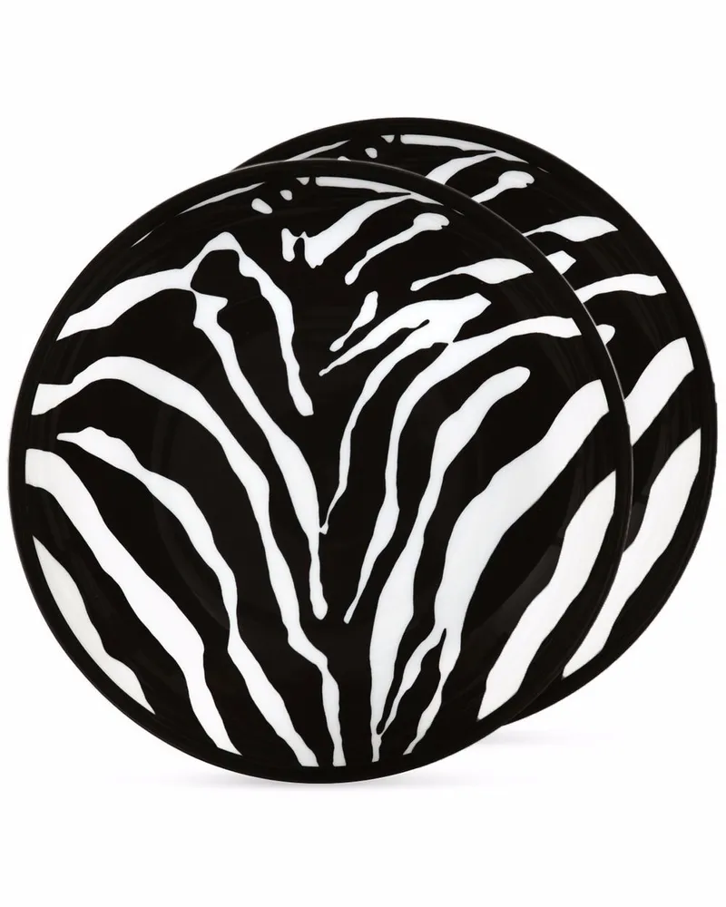 Dolce & Gabbana Zwei Porzellanteller mit Zebra-Print - Schwarz Schwarz