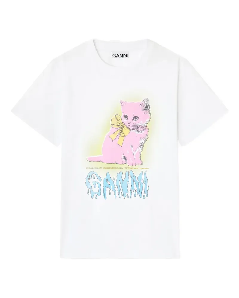 Ganni Kitty T-Shirt mit Katzenschleife - Weiß Weiß