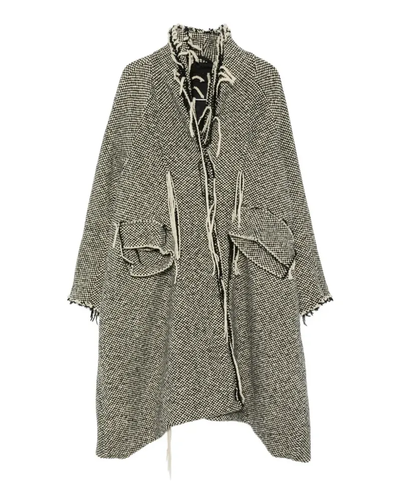 Studiorundholz check frayed-edge coat - Schwarz Schwarz