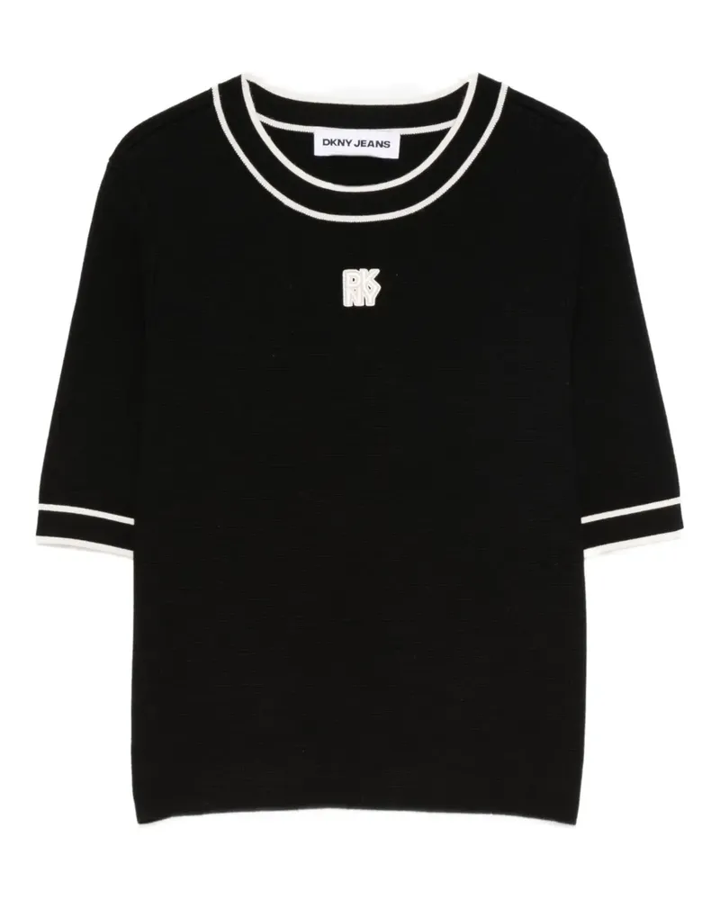 DKNY logo-appliqué striped-trim T-shirt - Schwarz Schwarz