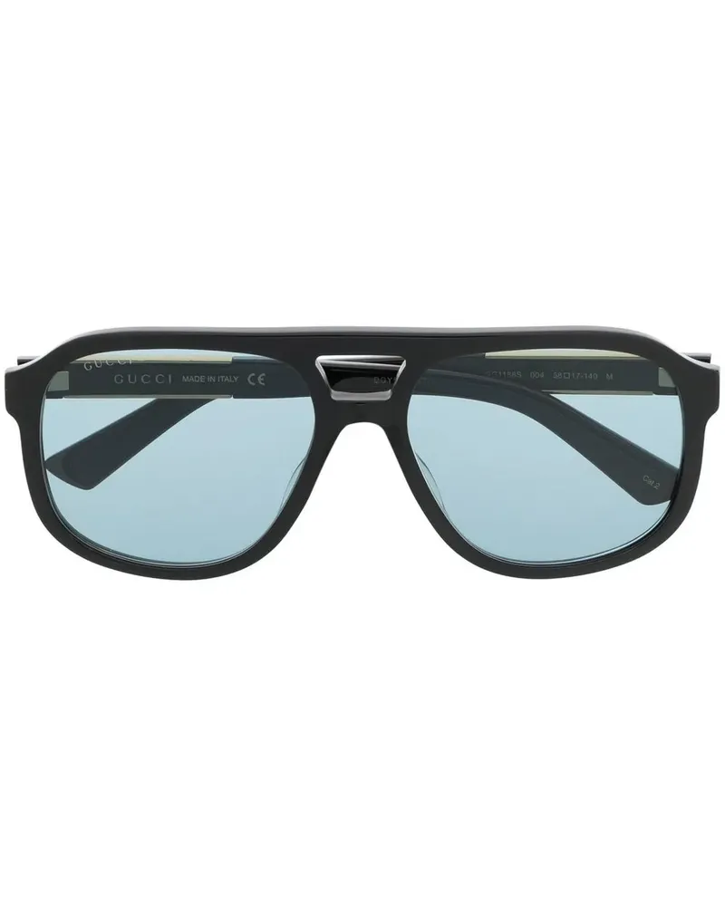 Gucci Pilotenbrille mit Logo-Schild - Schwarz Schwarz