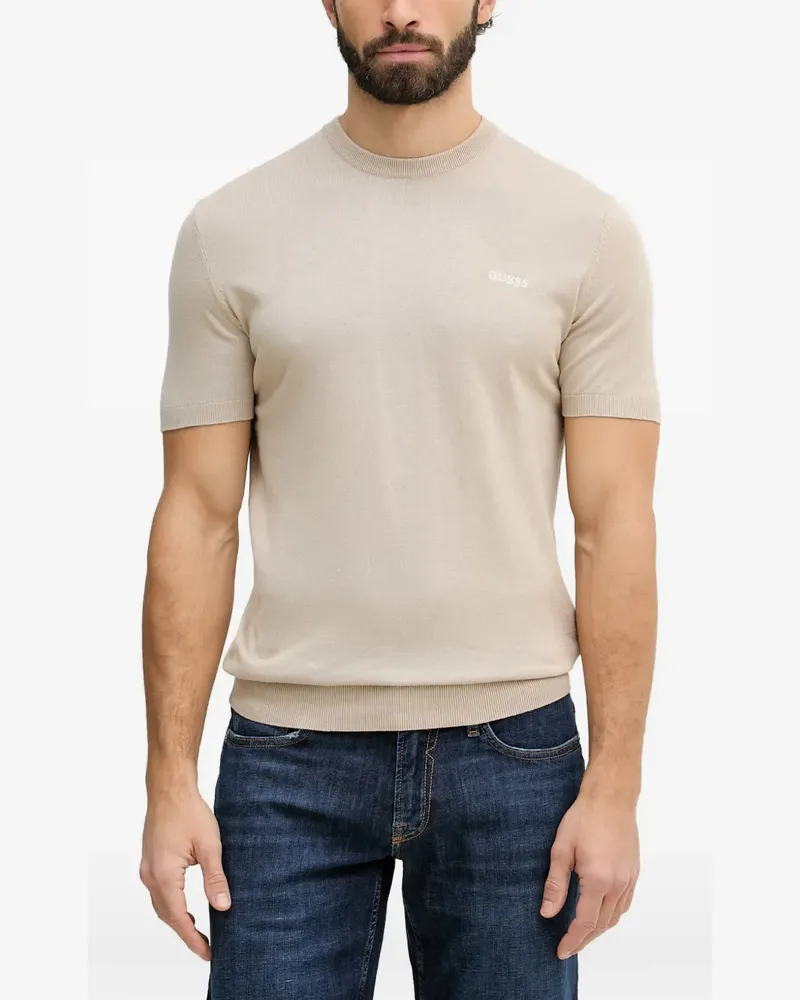 Guess logo-embroidered short-sleeve sweater - Nude Nude