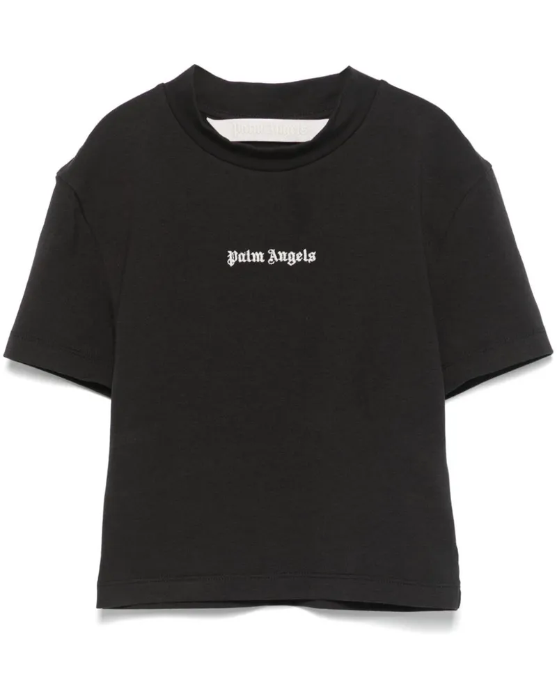 Palm Angels Cropped-T-Shirt mit Logo - Schwarz Schwarz