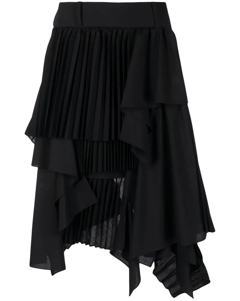 Sacai Asymmetrischer Faltenrock Schwarz